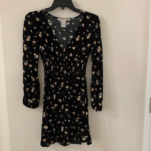 Black floral low v neck dress